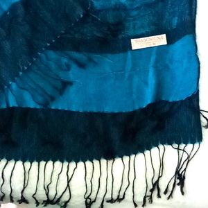 PASHMINA Scarf/Shawl 30% silk has 2 pulls see photos. Black & Blue Paisley